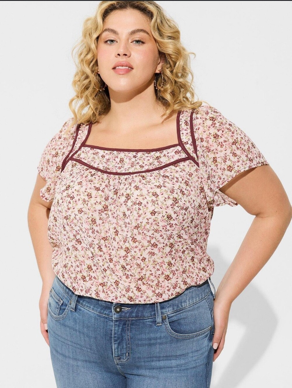 Torrid Crinkle Chiffon Flutter Sleeve Top Ditsy Floral Plus Size 0 0x